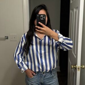 A New Day Navy and Cream Striped Blouse